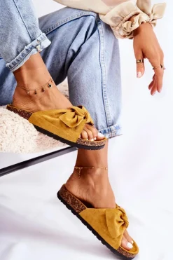 Klapki Na Korkowej Podeszwie Ciemne Żółte Wendy