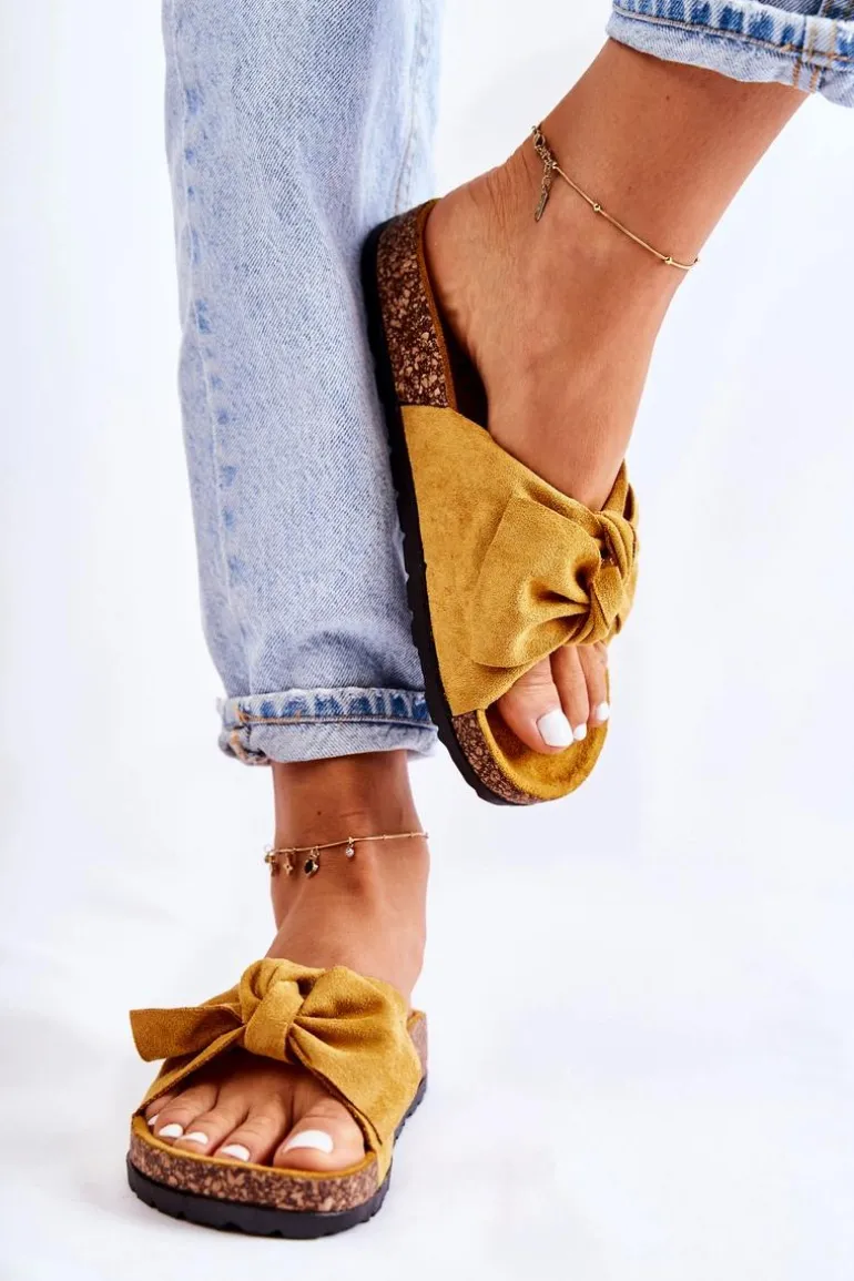 Klapki Na Korkowej Podeszwie Ciemne Żółte Wendy