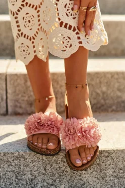 Klapki Na Korkowej Podeszwie Różowe Flowerbomb