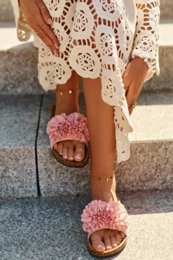 Klapki Na Korkowej Podeszwie Różowe Flowerbomb