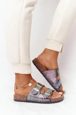 Klapki Na Korkowej Podeszwie Czarne Boa