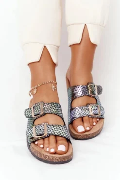 Klapki Na Korkowej Podeszwie Czarne Boa