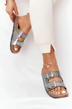 Klapki Na Korkowej Podeszwie Czarne Boa