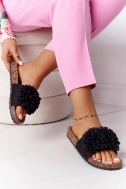 Klapki Na Korkowej Podeszwie Czarne Flowerbomb