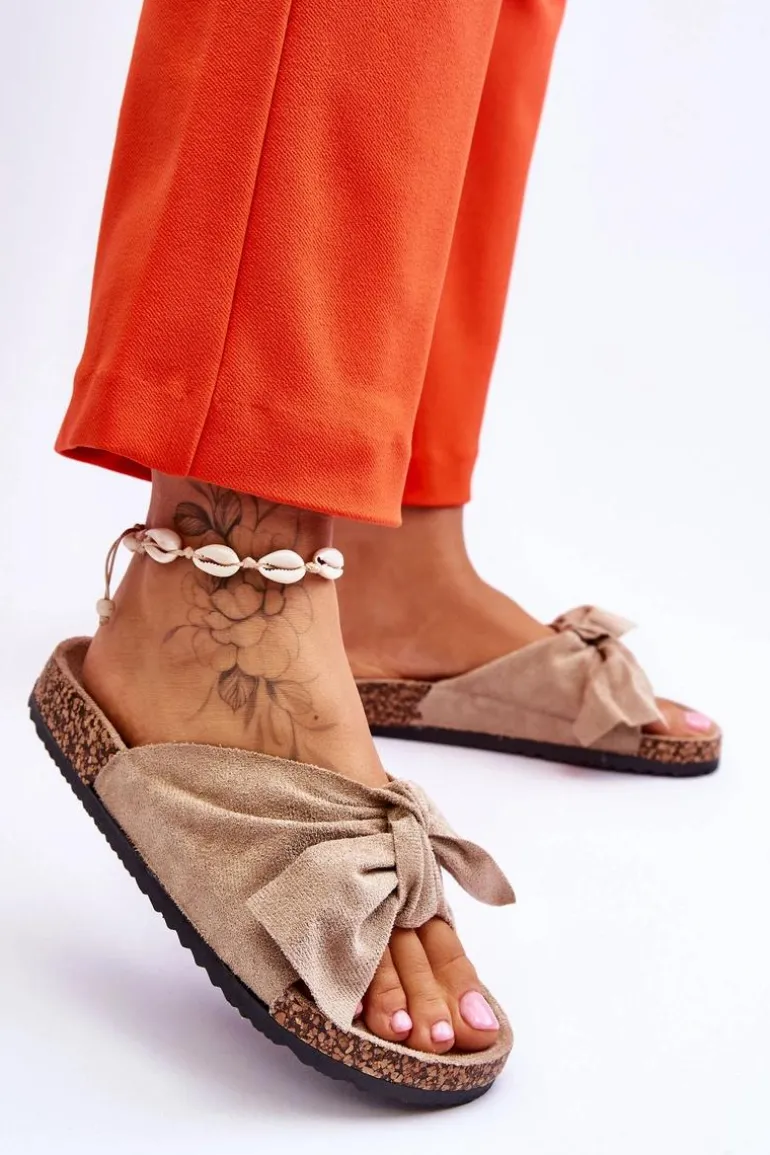 Klapki Na Korkowej Podeszwie Ciemnobeżowe Wendy