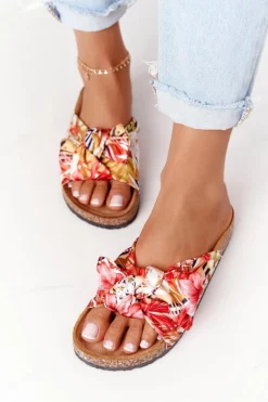 Klapki Na Korkowej Podeszwie Żółte W Kwiaty Wendy