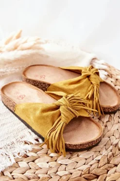 Klapki Na Korkowej Podeszwie Żółte Taryne