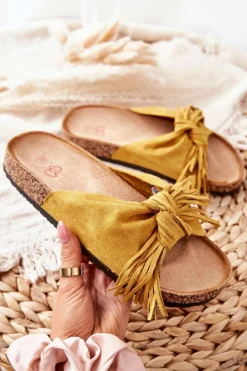 Klapki Na Korkowej Podeszwie Żółte Taryne