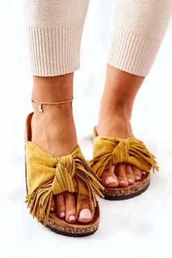 Klapki Na Korkowej Podeszwie Żółte Taryne