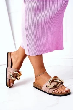 Klapki Na Korku Z Łańcuchem S.Barski SB001 Beżowe