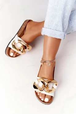 Klapki Na Korku Z Łańcuchem Białe Last Dance