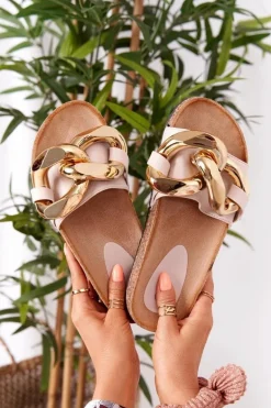 Klapki Na Korku Z Łańcuchem Beżowe Last Dance