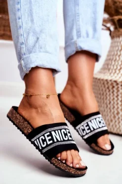 Klapki Na Korku Z Cyrkoniami Czarne Be Nice