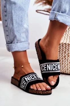 Klapki Na Korku Z Cyrkoniami Czarne Be Nice