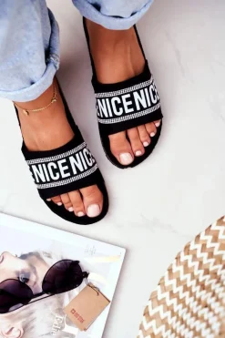 Klapki Na Korku Z Cyrkoniami Czarne Be Nice