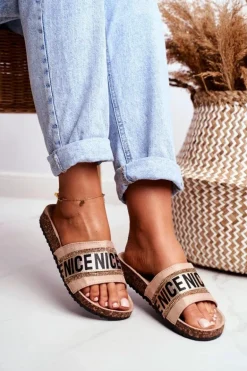 Klapki Na Korku Z Cyrkoniami Beżowe Be Nice