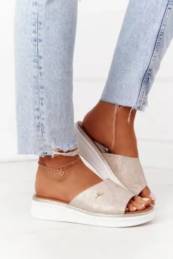 Klapki Na Koturnie Sergio Leone SK042 Złote