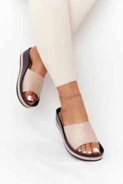 Klapki Na Koturnie Vinceza 21-17113 Beżowo-Złote