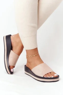 Klapki Na Koturnie Vinceza 21-17113 Beżowo-Złote