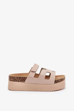 Klapki Na Masywnej Platformie Beżowe Daldiva