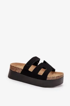 Klapki Na Masywnej Platformie Czarne Daldiva