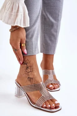 Klapki Na Obcasie Z Dżetami Srebrne Jaxen