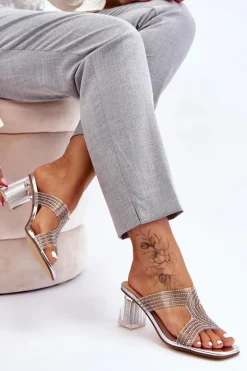 Klapki Na Obcasie Z Dżetami Srebrne Jaxen