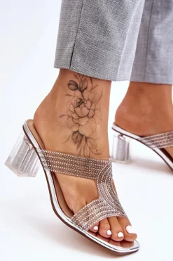 Klapki Na Obcasie Z Dżetami Srebrne Jaxen