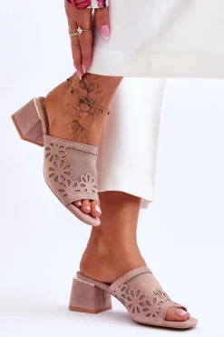 Klapki Na Obcasie Z Siateczką S.Barski KV-612-1 Nude