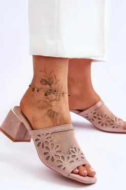 Klapki Na Obcasie Z Siateczką S.Barski KV-612-1 Nude