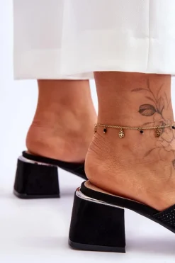 Klapki Na Obcasie Z Siateczką S.Barski KV-612-1 Czarne