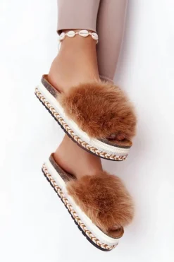 Klapki Na Platformie z Futerkiem Camel Adventure