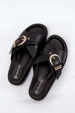 Klapki Na Platformie Z Klamrą Czarne Honavia