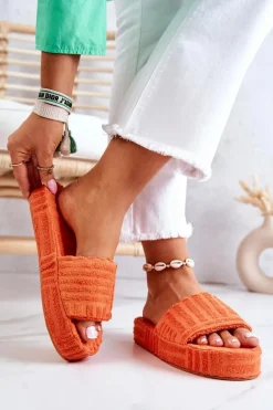 Klapki Papcie Na Platformie Pomarańczowe Lilly