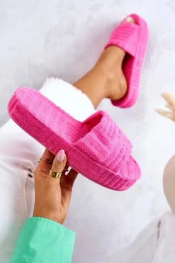 Klapki Papcie Na Platformie Różowe Lilly