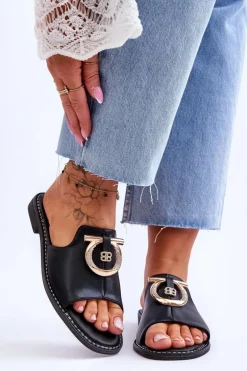 Klapki Skórzane Comfort Shoes S.Barski KV-2775-32 Czarne