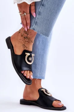 Klapki Skórzane Comfort Shoes S.Barski KV-2775-32 Czarne