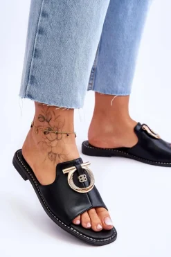 Klapki Skórzane Comfort Shoes S.Barski KV-2775-32 Czarne