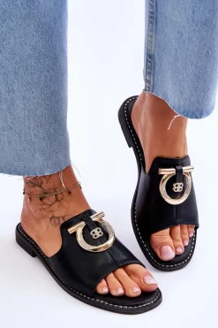 Klapki Skórzane Comfort Shoes S.Barski KV-2775-32 Czarne