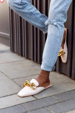 Klapki Z Cholewką I Łańcuchem Beżowe Call On Me