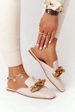 Klapki Z Cholewką I Łańcuchem Beżowe Call On Me