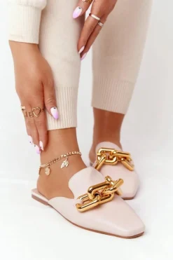 Klapki Z Cholewką I Łańcuchem Beżowe Call On Me