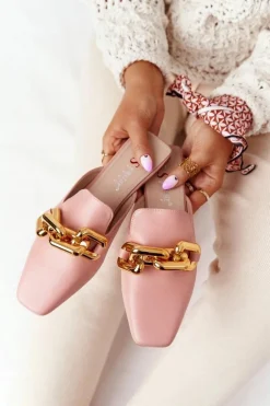 Klapki Z Cholewką I Łańcuchem Różowe Call On Me