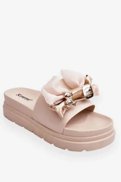 Klapki Z Kokardą I Ozdobnym Misiem Beżowe Suzy