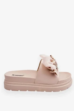 Klapki Z Kokardą I Ozdobnym Misiem Beżowe Suzy