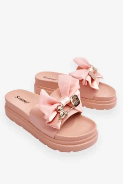 Klapki Z Kokardą I Ozdobnym Misiem Jasnoróżowe Suzy