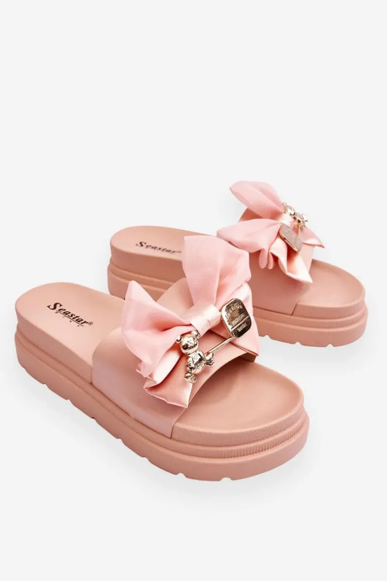 Klapki Z Kokardą I Ozdobnym Misiem Jasnoróżowe Suzy