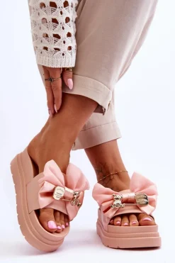 Klapki Z Kokardą I Ozdobnym Misiem Jasnoróżowe Suzy