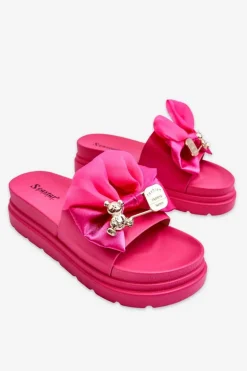 Klapki Z Kokardą I Ozdobnym Misiem Fuksja Suzy