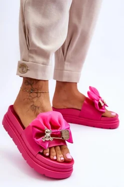 Klapki Z Kokardą I Ozdobnym Misiem Fuksja Suzy